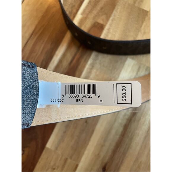 MICHAEL KORS 553725C MK Signature Belt Brown Leather-Gold Round Buckle - Picture 2 of 3